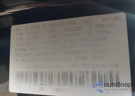 2011 Honda Accord 2.4 Ex from USA, damaged, VIN 1HGCP2F7XBA017850